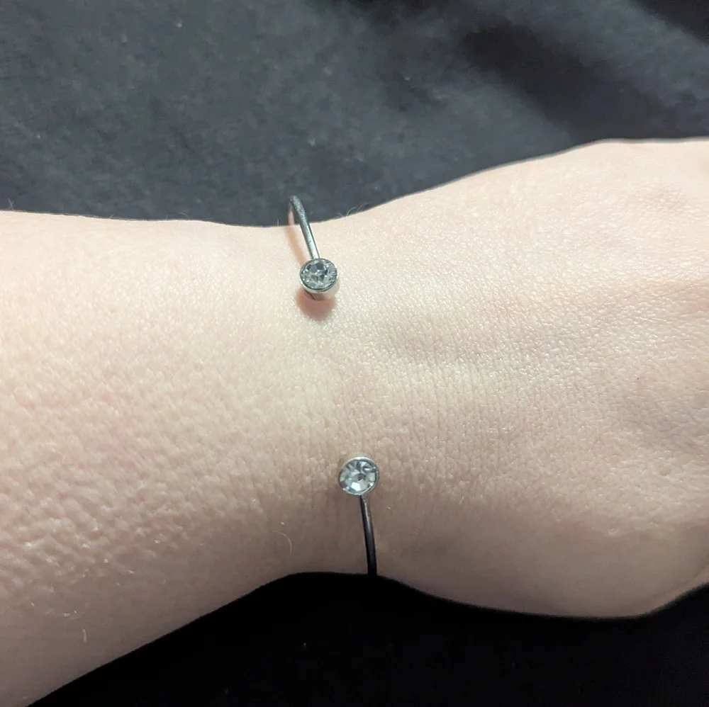Silver Tone Clear Rhinestone Cuff Bangle Statement Bracelet